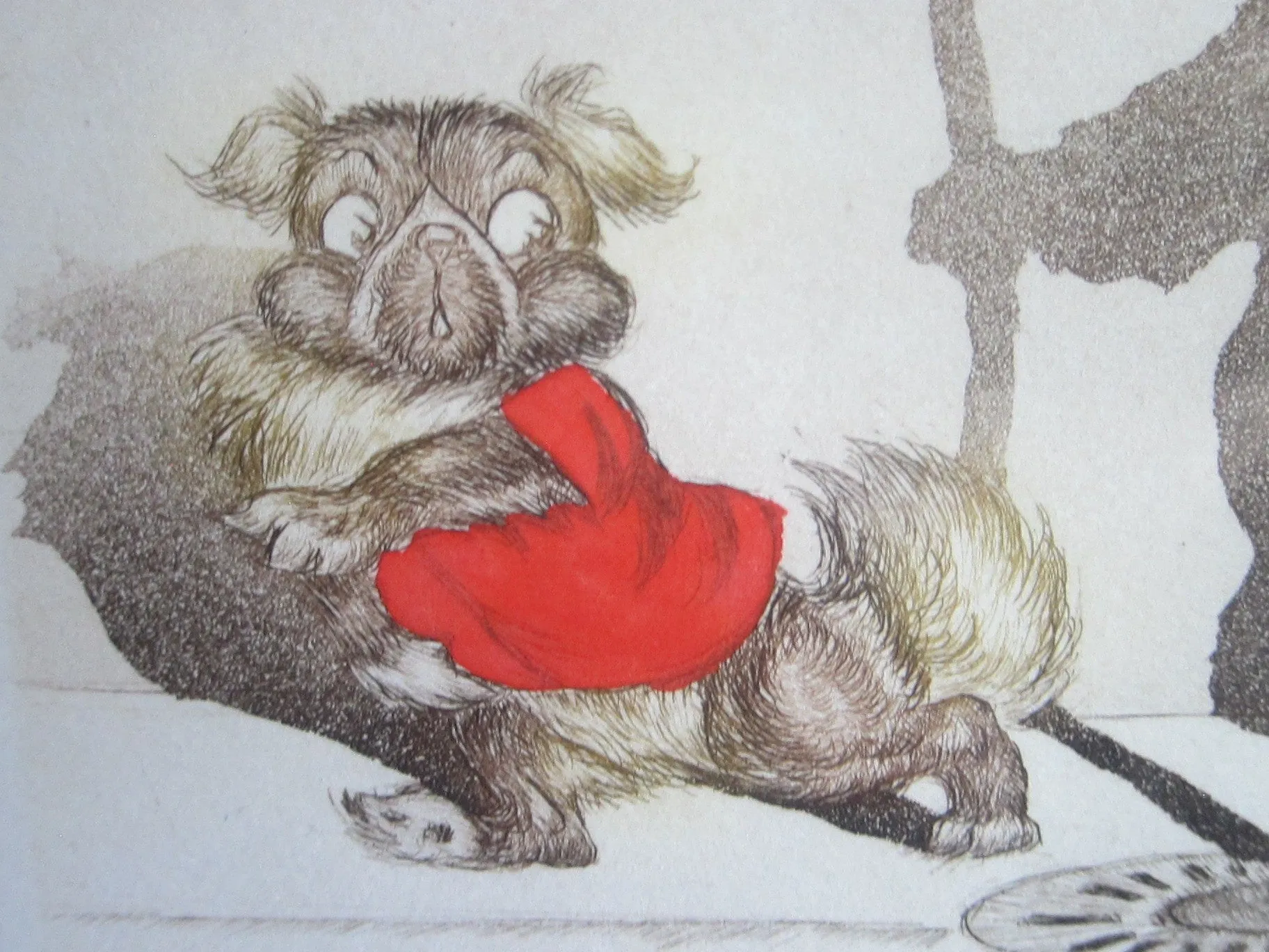 1930's signed Boris O Klein Canine Hand Colored Print 'Etourdie'
