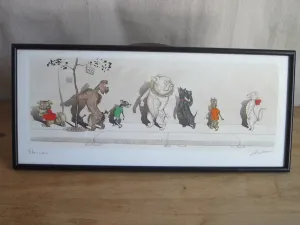 1930's signed Boris O Klein Canine Hand Colored Print 'Etourdie'
