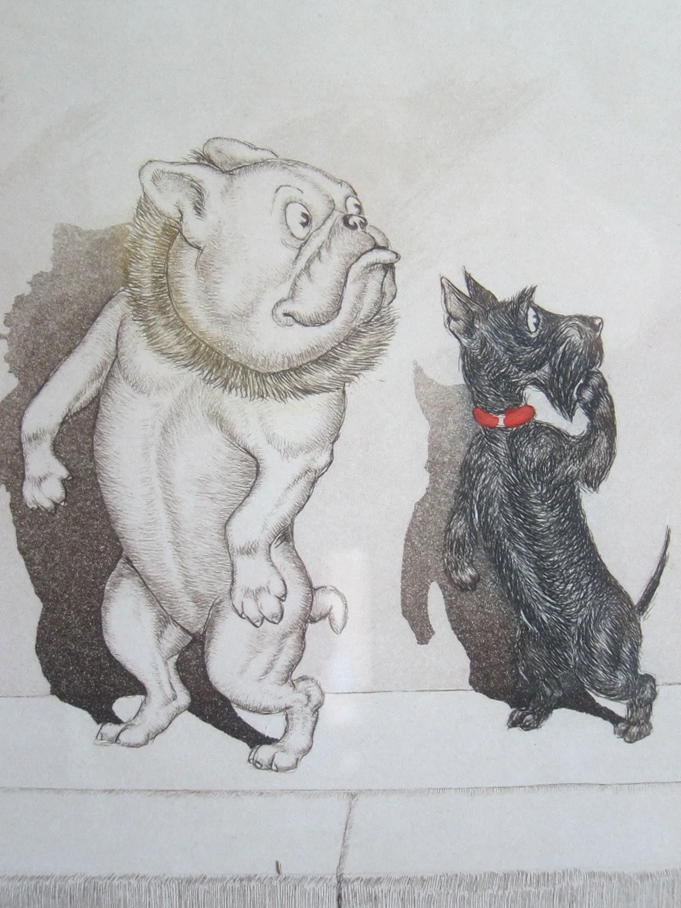 1930's signed Boris O Klein Canine Hand Colored Print 'Etourdie'