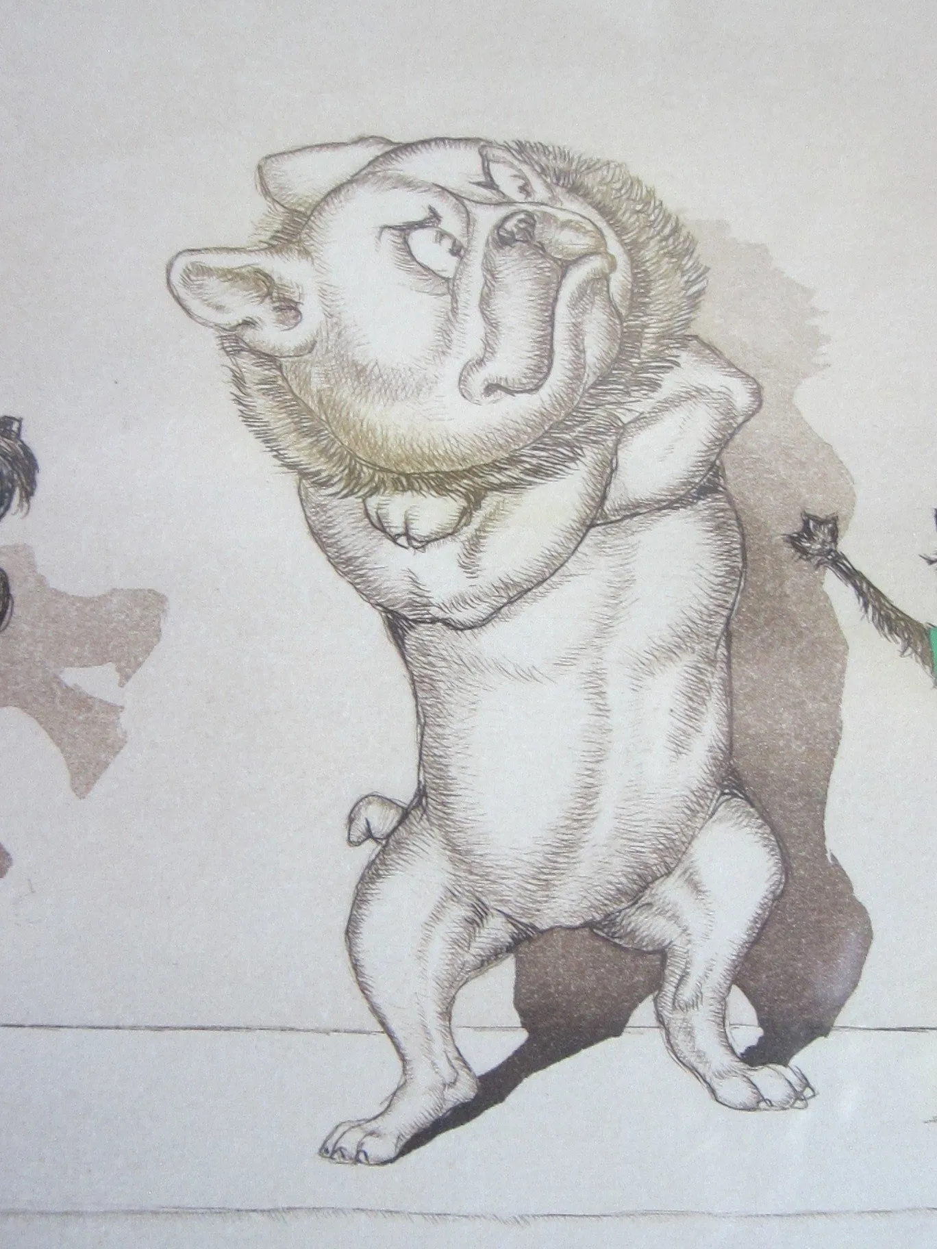 1930's signed Boris O Klein Canine Hand Colored Print - 'Le Malentendu'