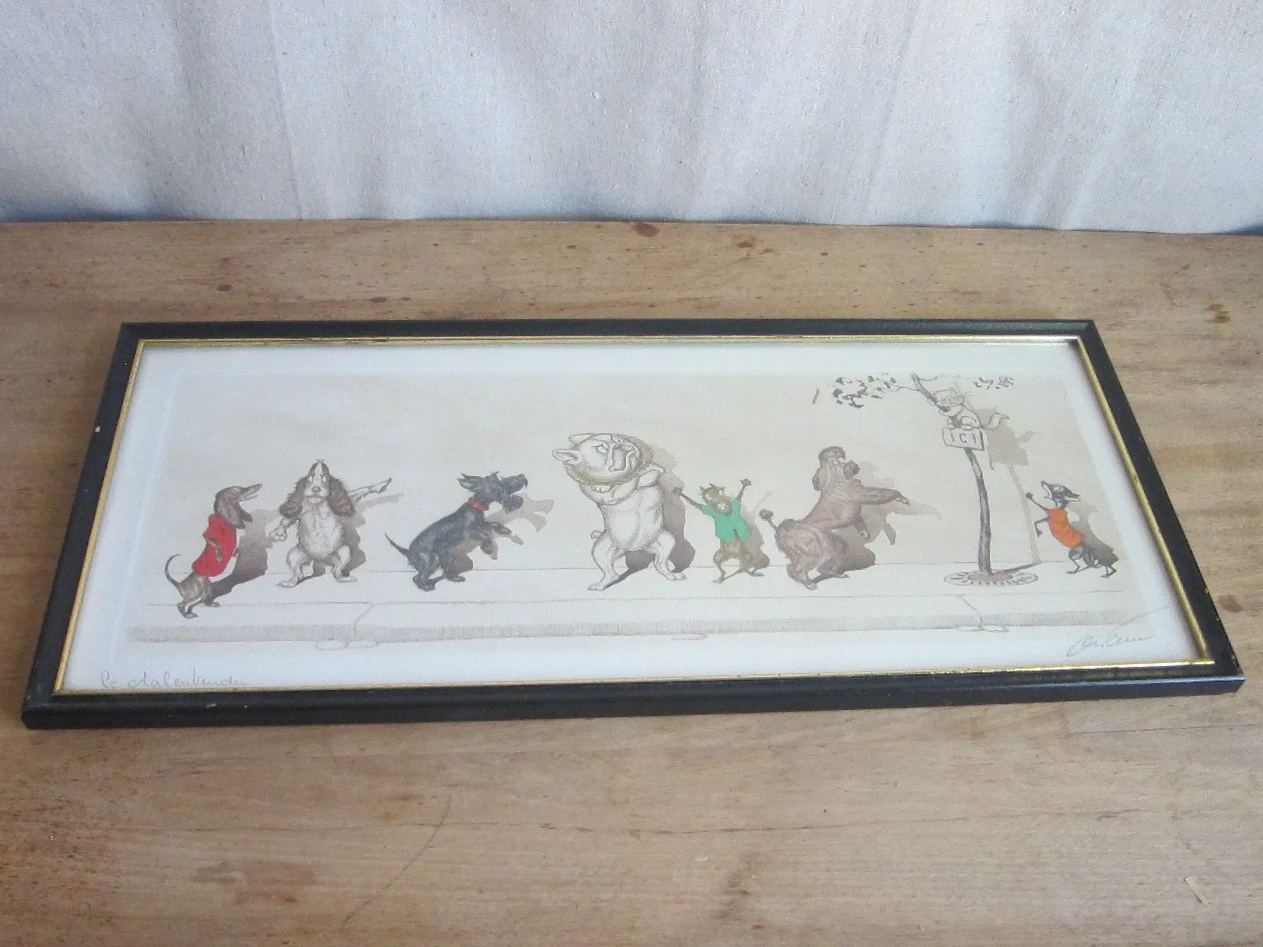 1930's signed Boris O Klein Canine Hand Colored Print - 'Le Malentendu'