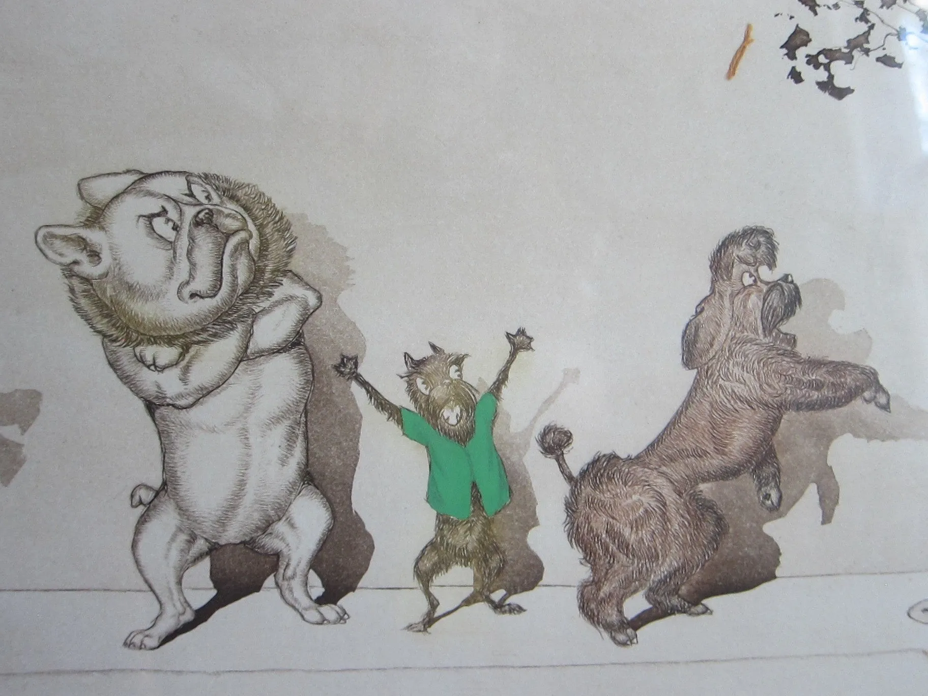 1930's signed Boris O Klein Canine Hand Colored Print - 'Le Malentendu'