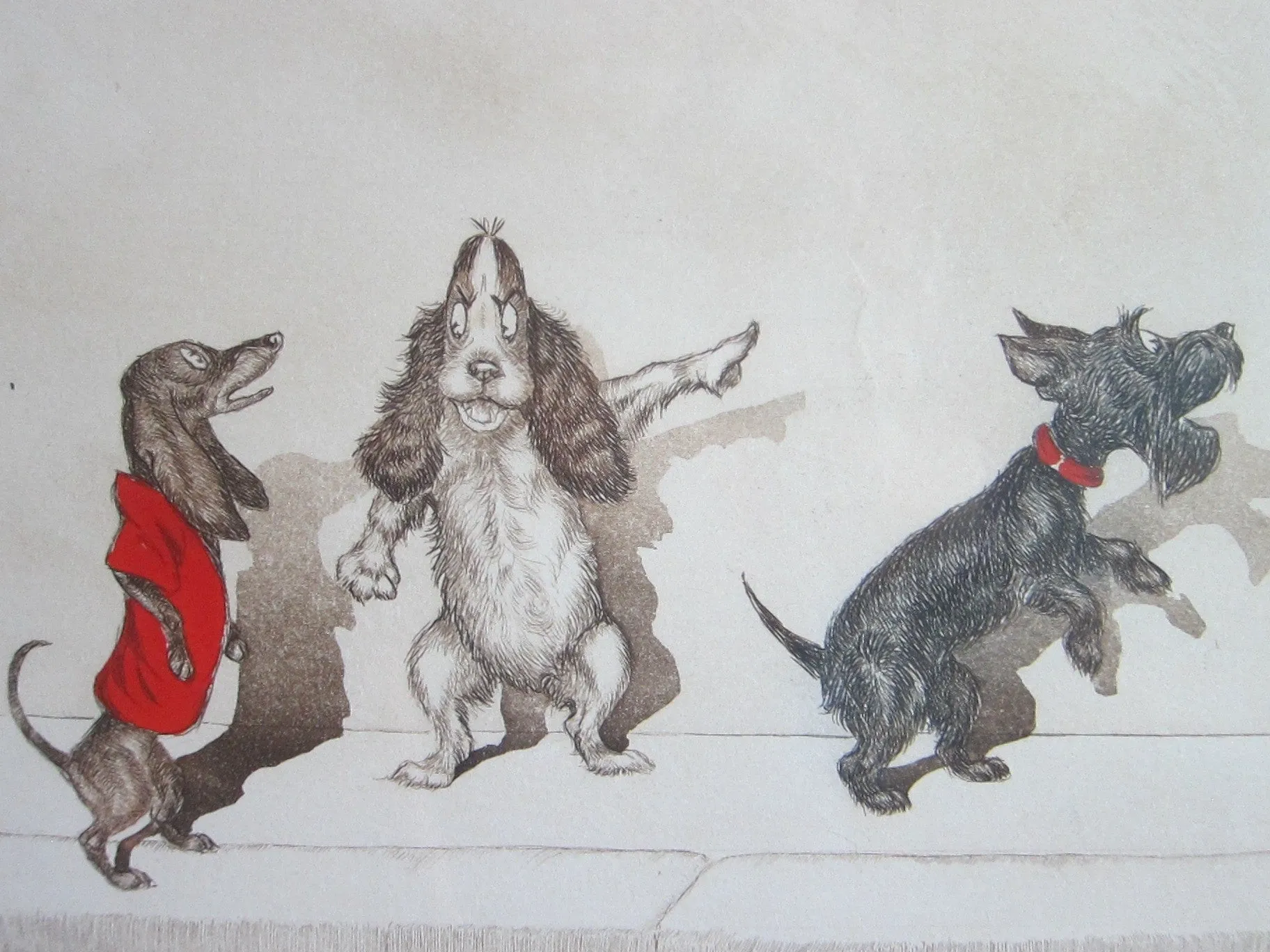 1930's signed Boris O Klein Canine Hand Colored Print - 'Le Malentendu'