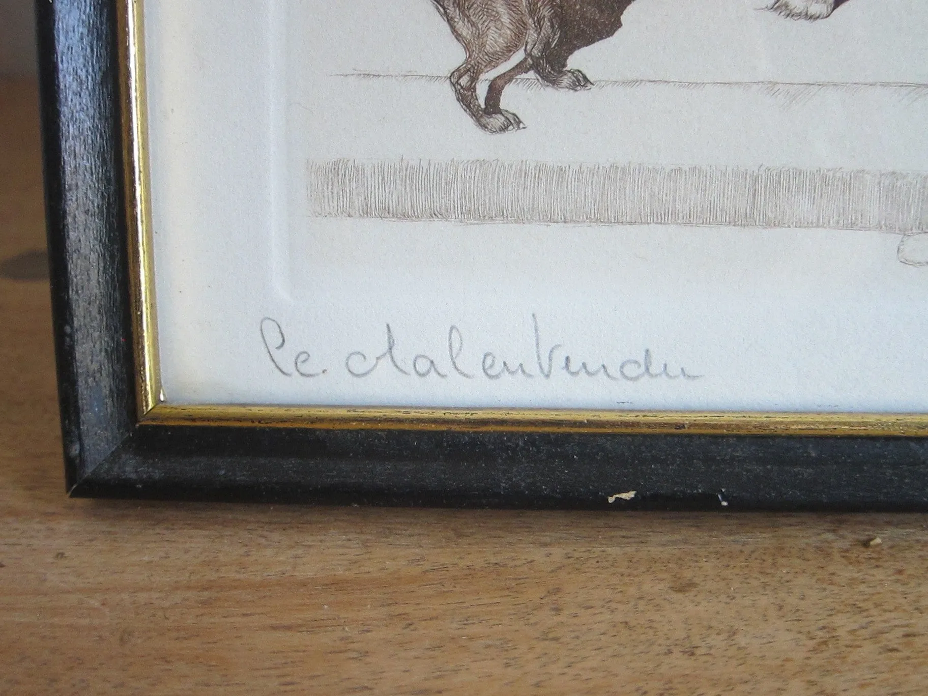 1930's signed Boris O Klein Canine Hand Colored Print - 'Le Malentendu'
