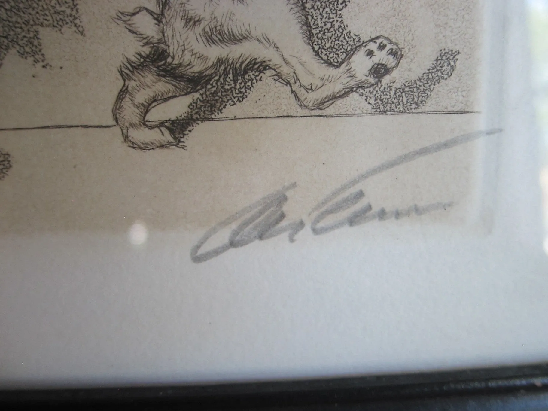 1930's signed Boris O Klein Canine Hand Colored Print - "Eternels Ennemis"