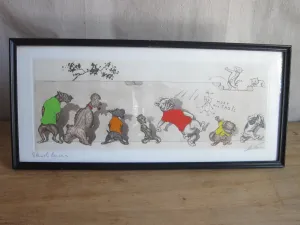 1930's signed Boris O Klein Canine Hand Colored Print - "Eternels Ennemis"