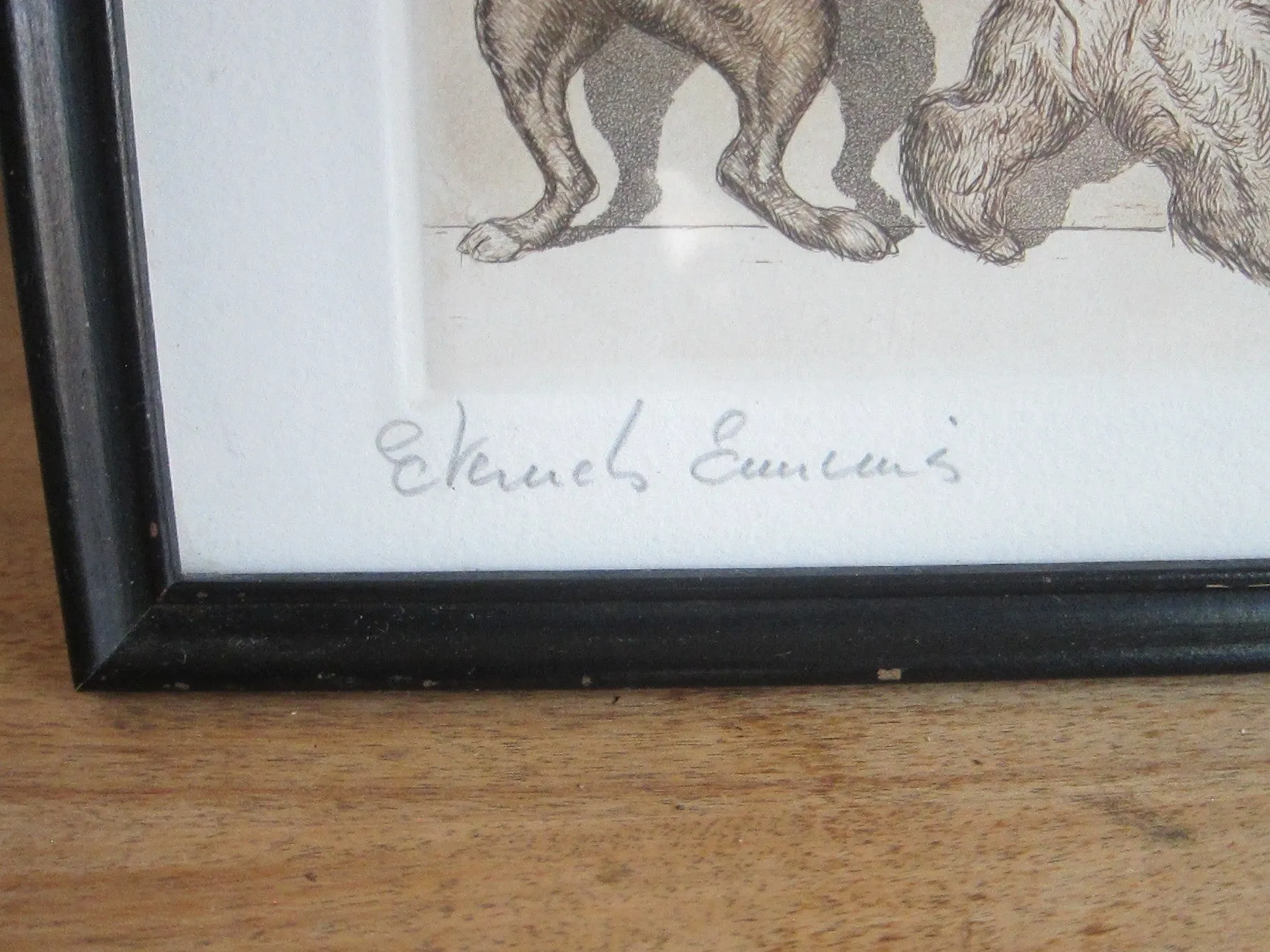 1930's signed Boris O Klein Canine Hand Colored Print - "Eternels Ennemis"