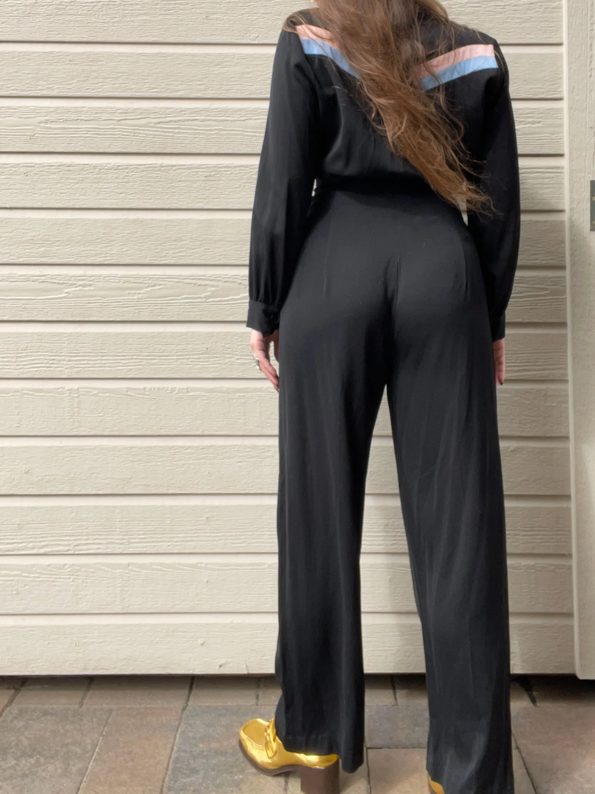 1940s DEADSTOCK Pastel Chevron Stripe Gabardine Sportswear Pant Suit Set