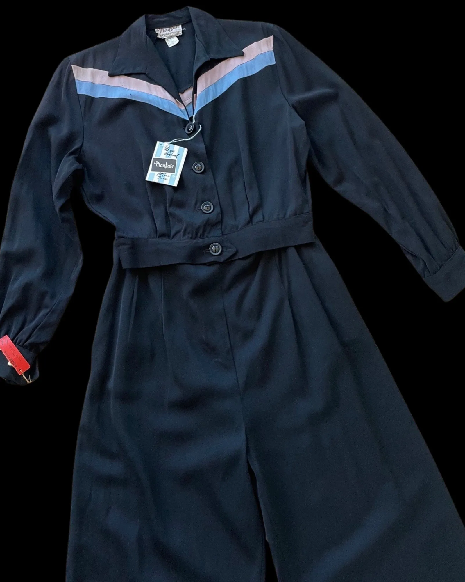 1940s DEADSTOCK Pastel Chevron Stripe Gabardine Sportswear Pant Suit Set