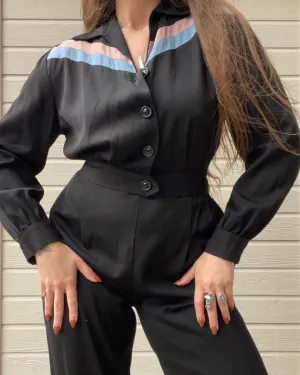 1940s DEADSTOCK Pastel Chevron Stripe Gabardine Sportswear Pant Suit Set