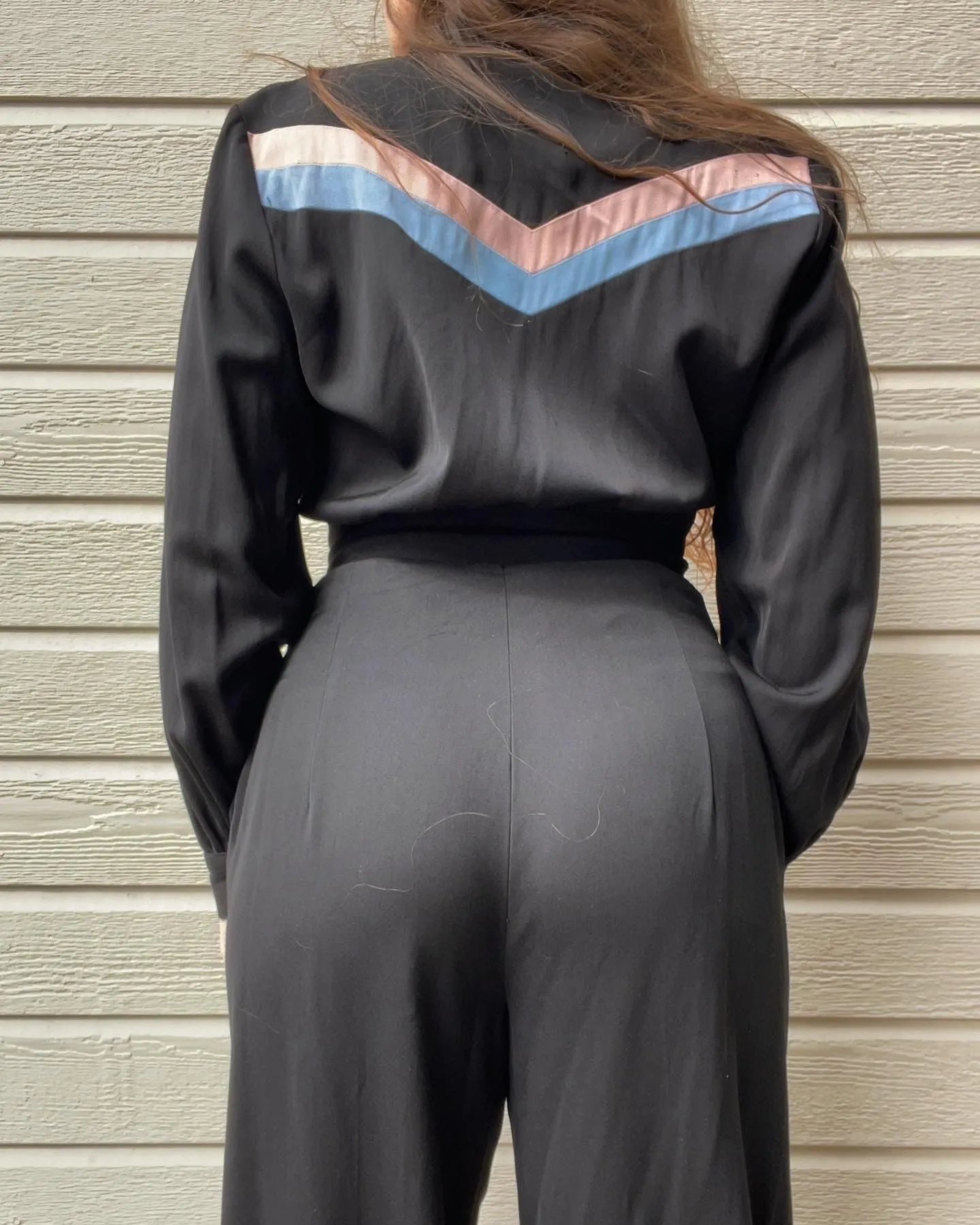 1940s DEADSTOCK Pastel Chevron Stripe Gabardine Sportswear Pant Suit Set