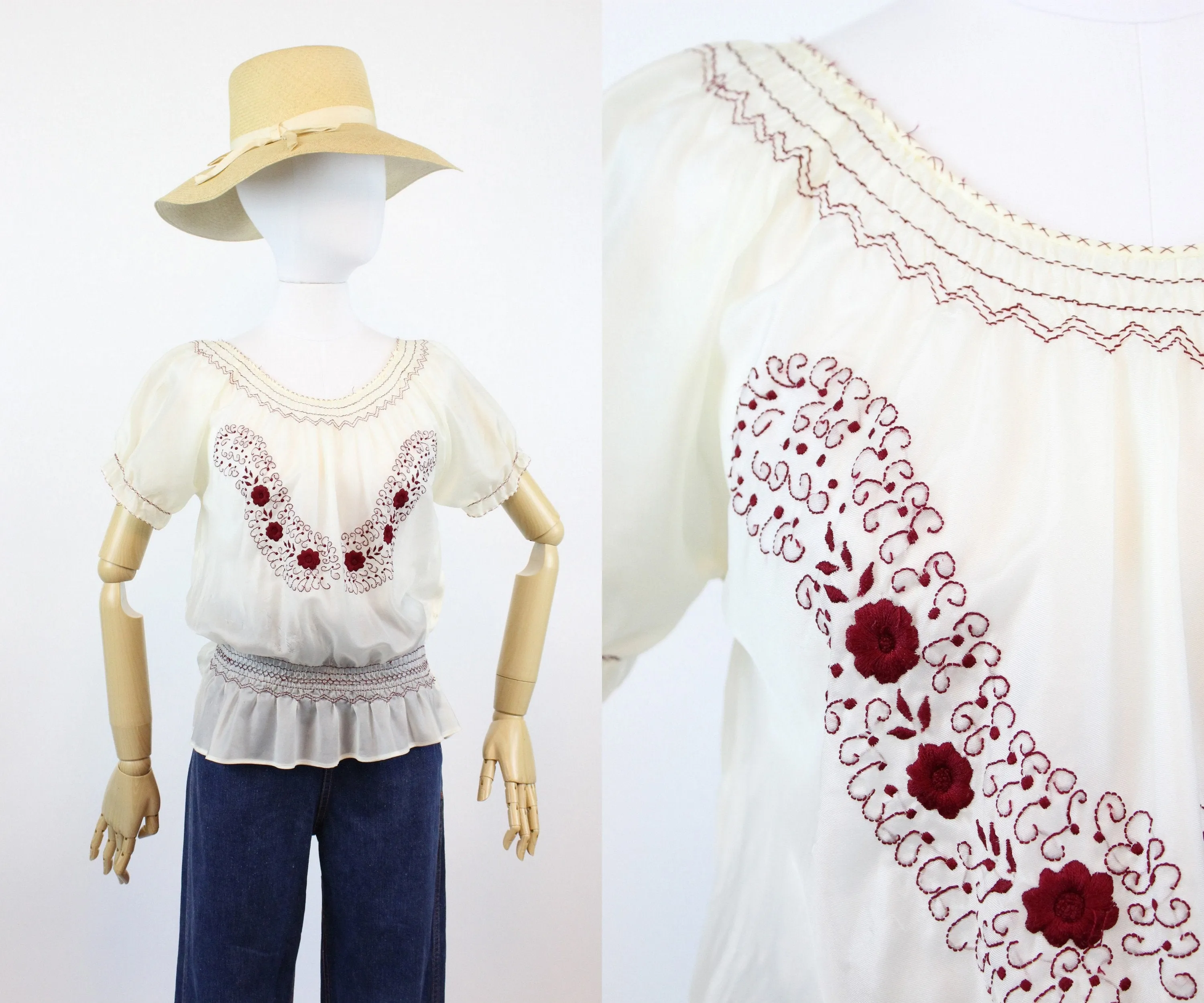 1940s rayon embroidered hungarian blouse small medium | new spring summer
