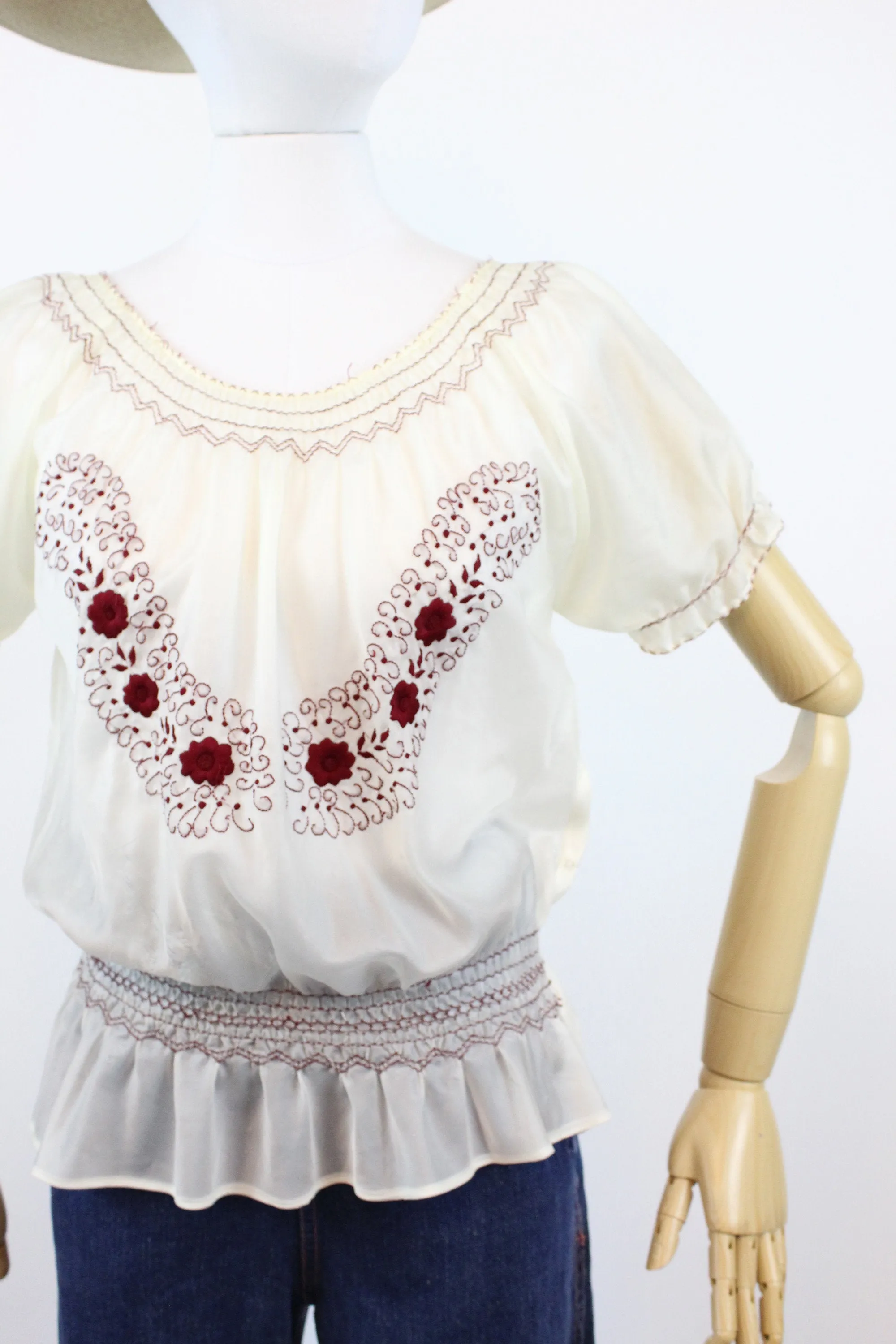 1940s rayon embroidered hungarian blouse small medium | new spring summer