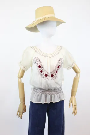 1940s rayon embroidered hungarian blouse small medium | new spring summer