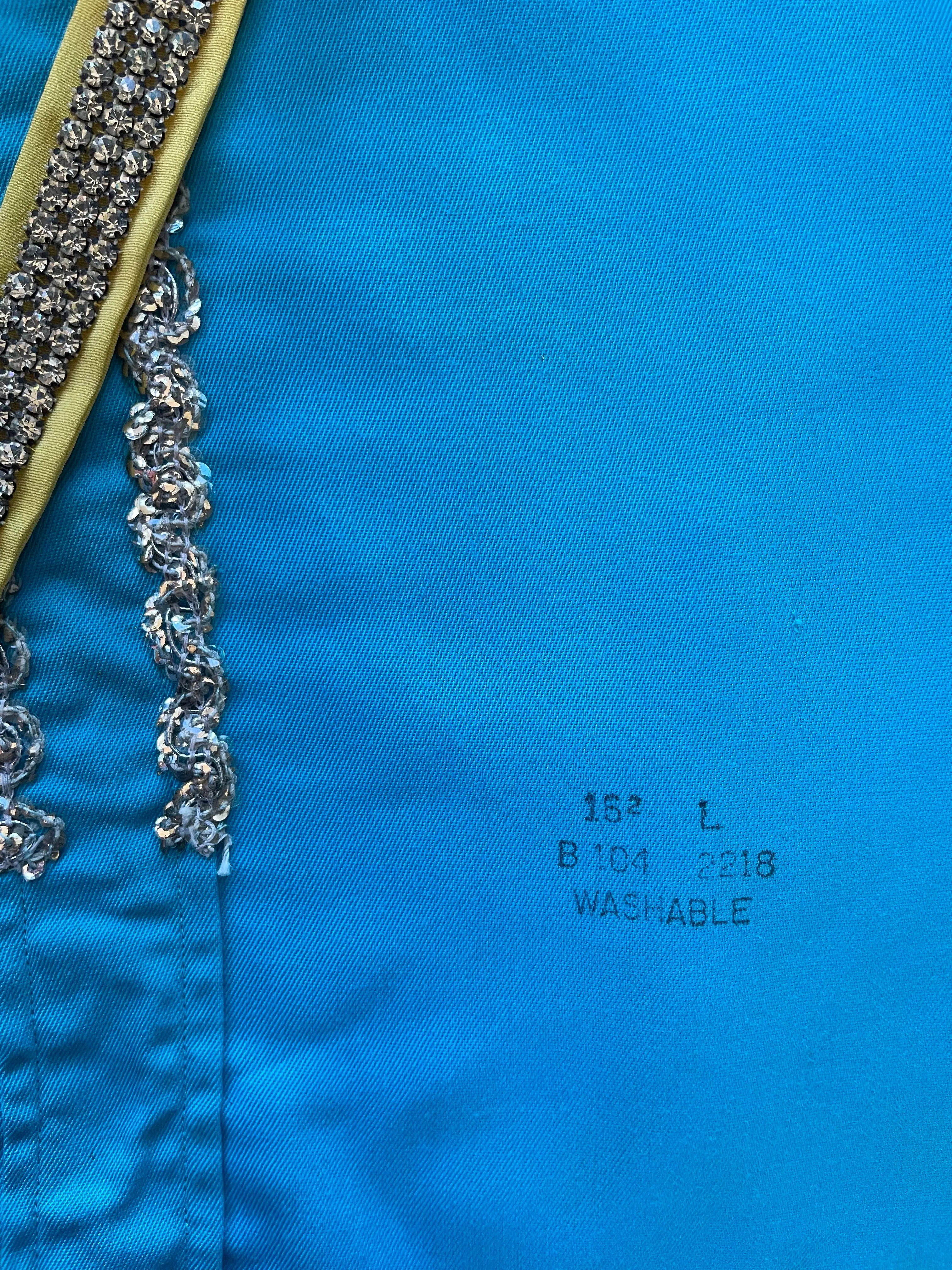 1950s Lee 101 Electric Turquoise Sequin Embellished Western Two Piece Suit W* Bow Clip