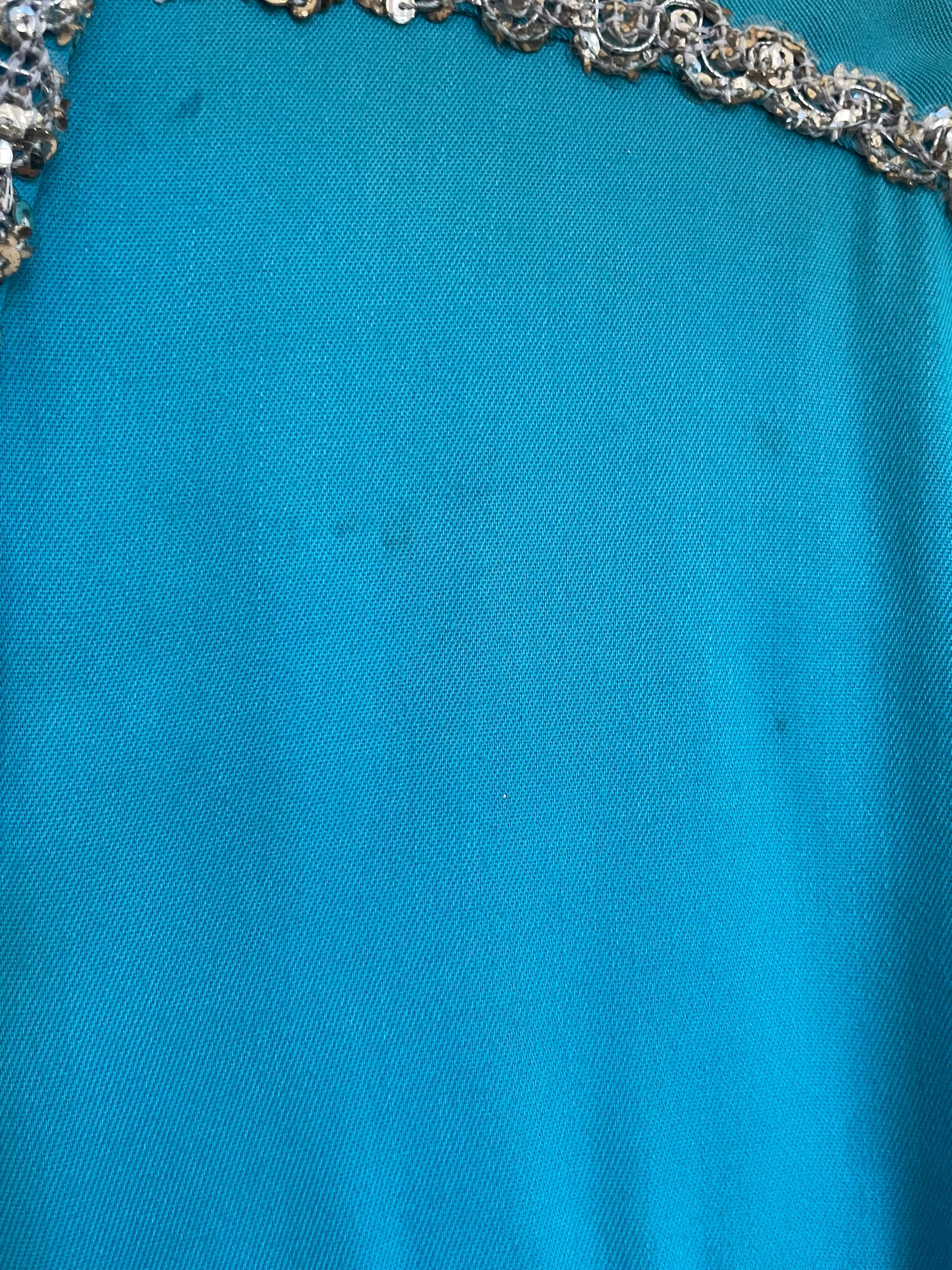 1950s Lee 101 Electric Turquoise Sequin Embellished Western Two Piece Suit W* Bow Clip