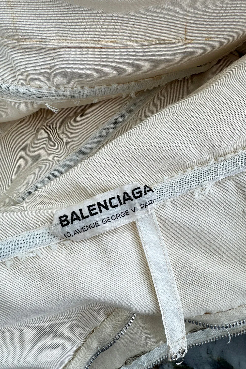 1959-1960 Balenciaga Haute Couture Strapless Ivory Silk Chiffon w Metallic Embroidery