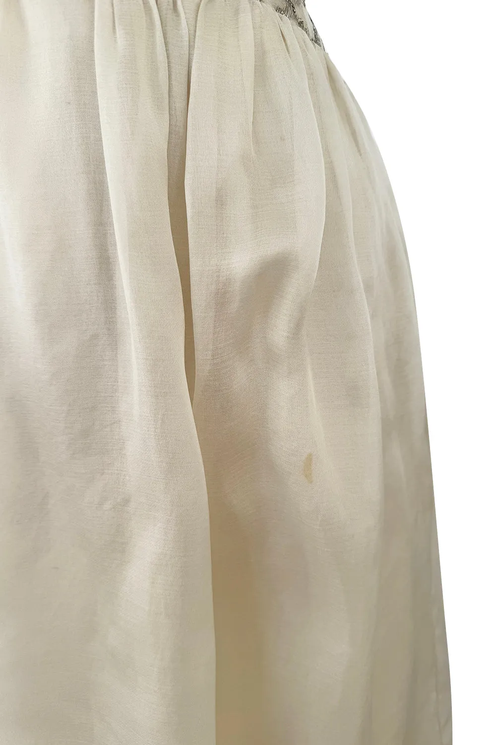 1959-1960 Balenciaga Haute Couture Strapless Ivory Silk Chiffon w Metallic Embroidery