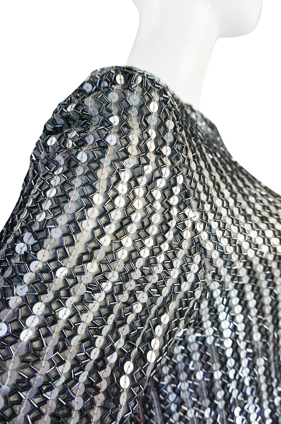 1970s Heavily Sequin & Bead and Silk Pewter Top