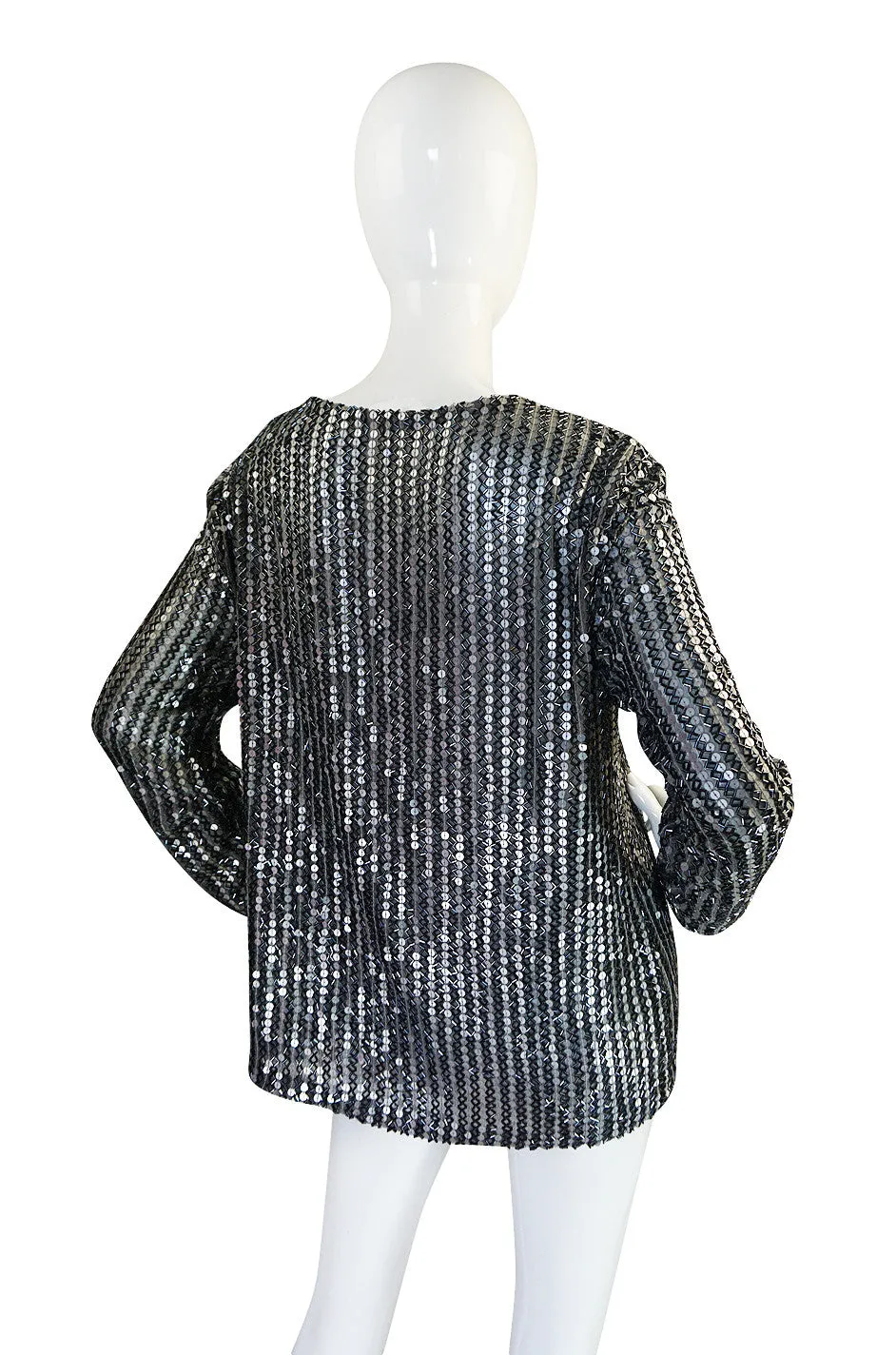 1970s Heavily Sequin & Bead and Silk Pewter Top