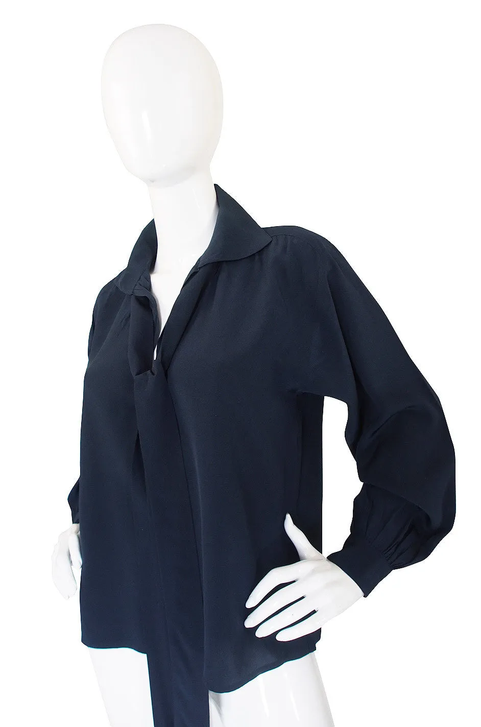 1970s Navy Silk Yves Saint Laurent Top