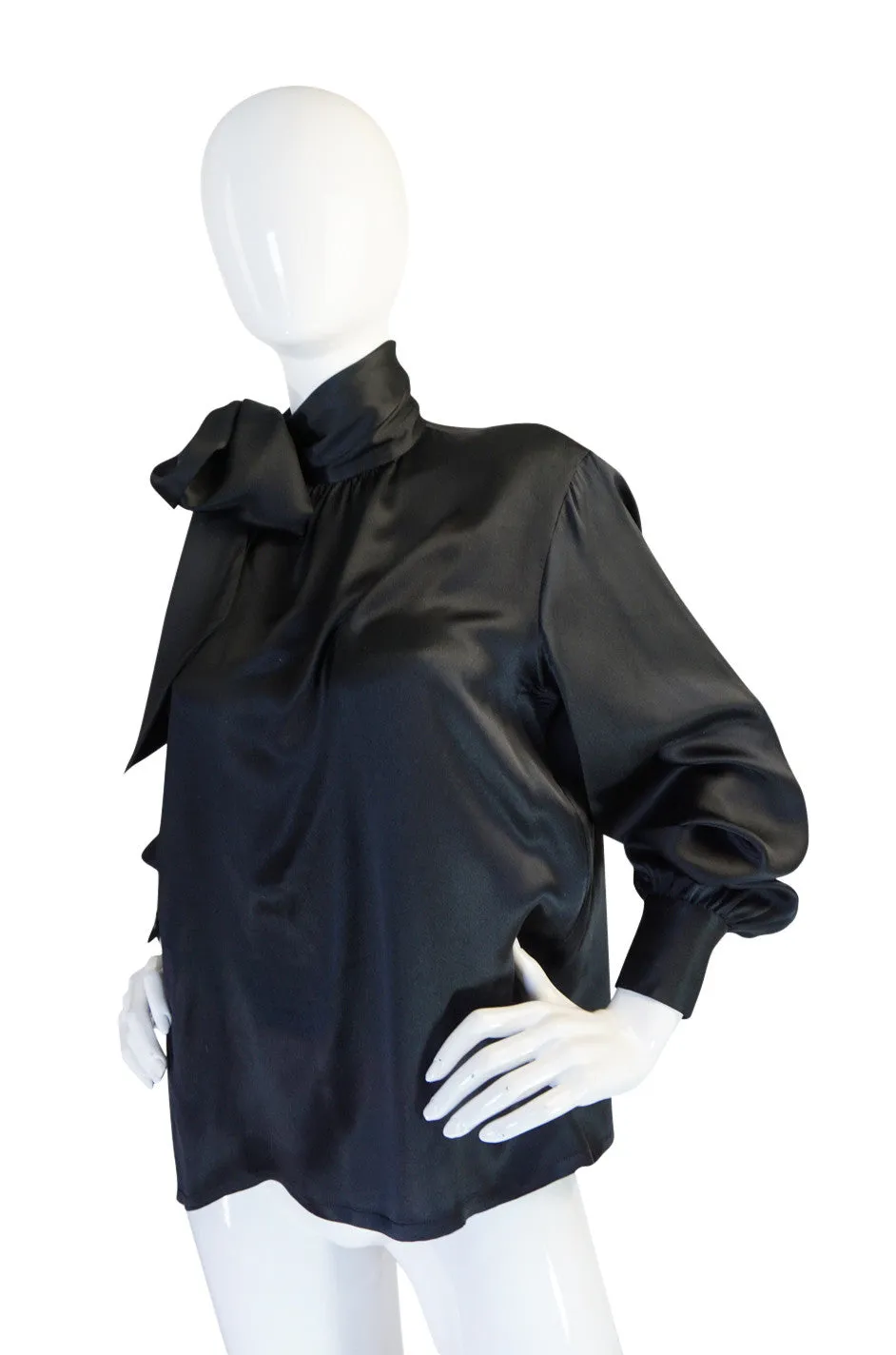 1970s Rich Black Silk Tie Yves Saint Laurent Top