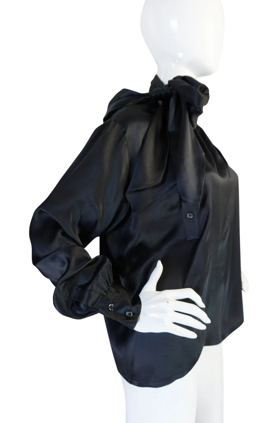 1970s Rich Black Silk Tie Yves Saint Laurent Top