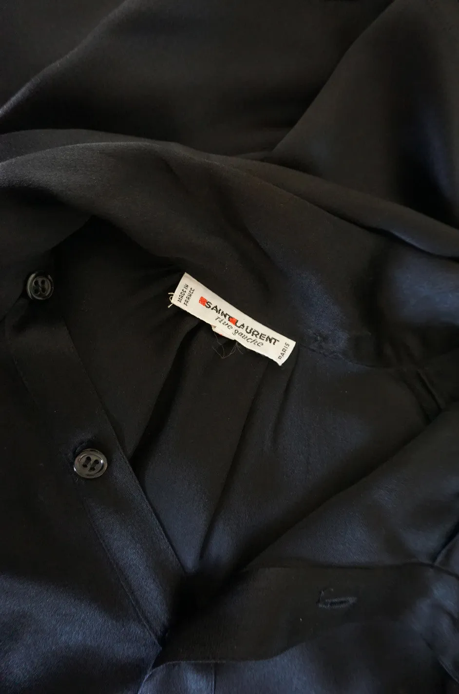 1970s Rich Black Silk Tie Yves Saint Laurent Top