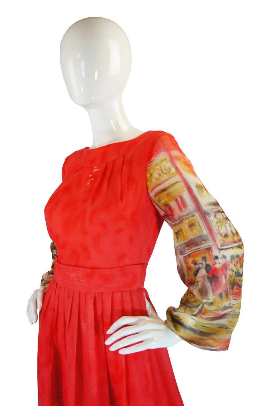 1970s Roger Freres Scenic Print Dress