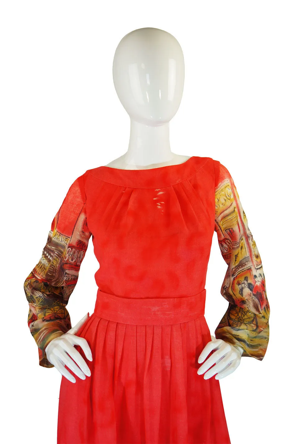 1970s Roger Freres Scenic Print Dress