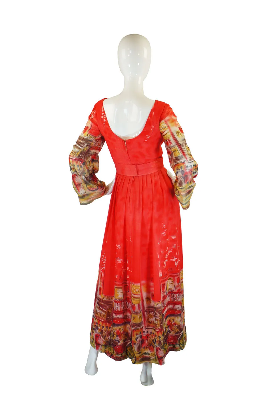 1970s Roger Freres Scenic Print Dress