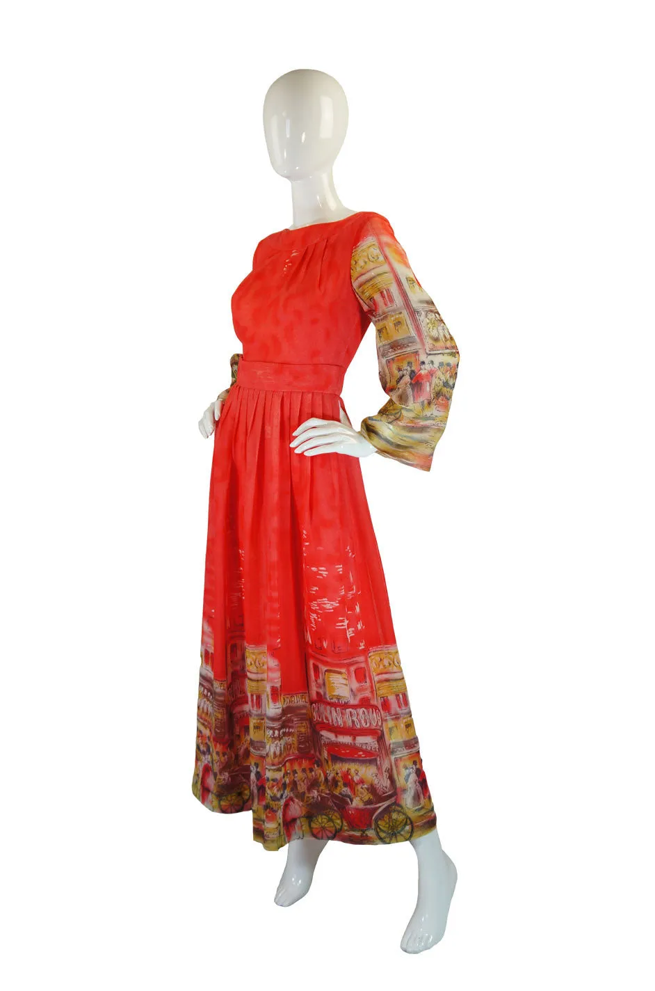 1970s Roger Freres Scenic Print Dress