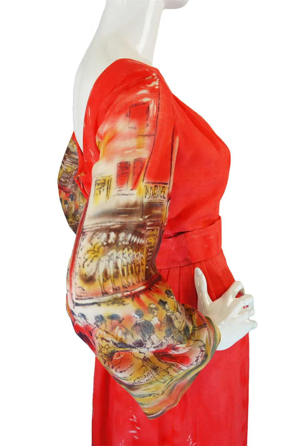 1970s Roger Freres Scenic Print Dress