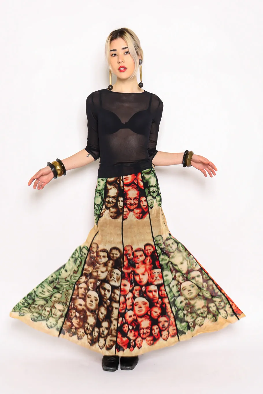 1990s Maille Iconic Faces Mesh Skirt