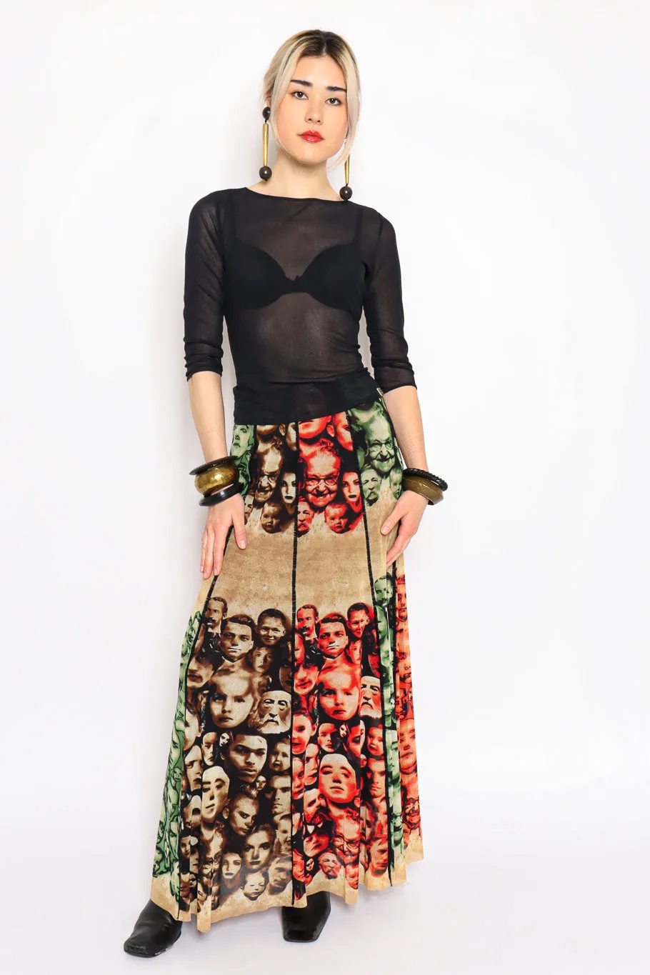 1990s Maille Iconic Faces Mesh Skirt