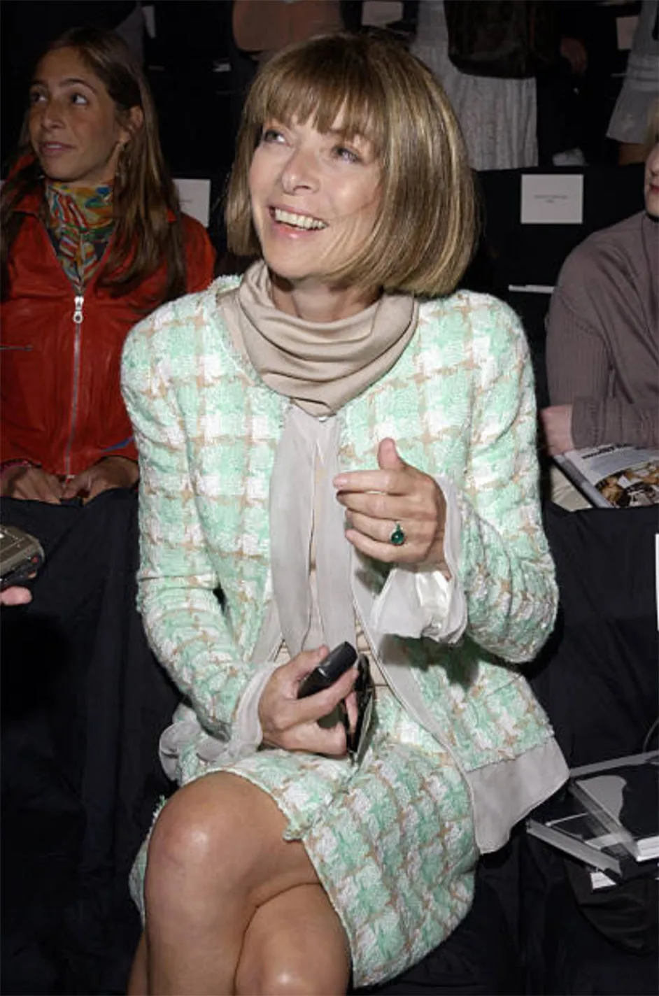 2004 Chanel Cruise Documented Mint Green Boucle & Silk Chiffon Suit