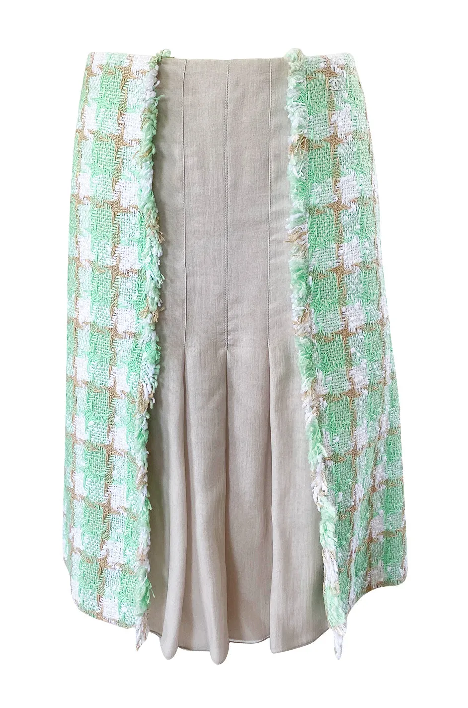 2004 Chanel Cruise Documented Mint Green Boucle & Silk Chiffon Suit
