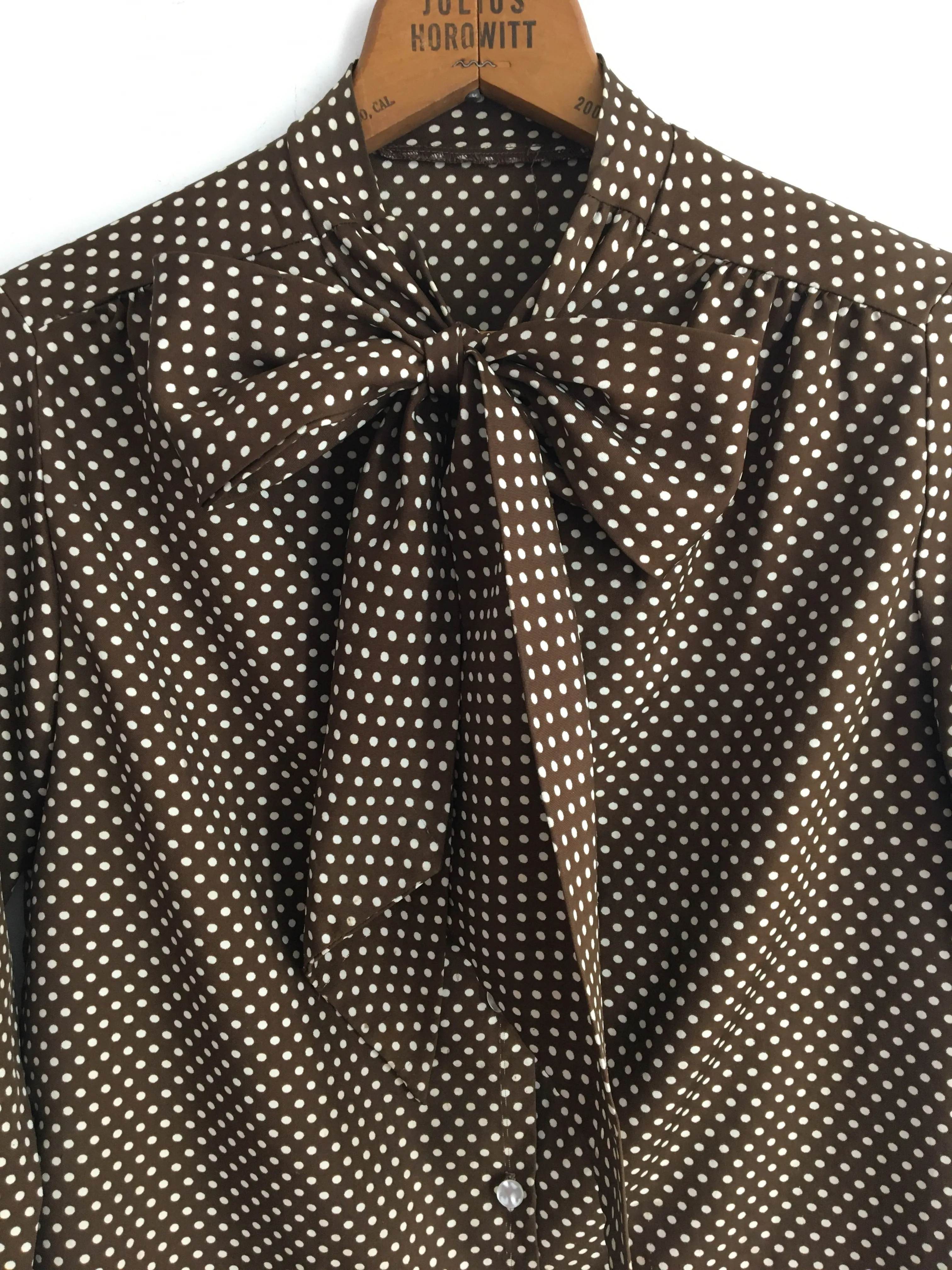 60’s POLKA DOT PUSSY BOW BLOUSE / SMALL