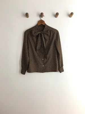 60’s POLKA DOT PUSSY BOW BLOUSE / SMALL