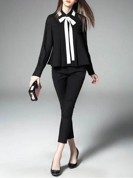 (A)  Color-block Bow  Blouse