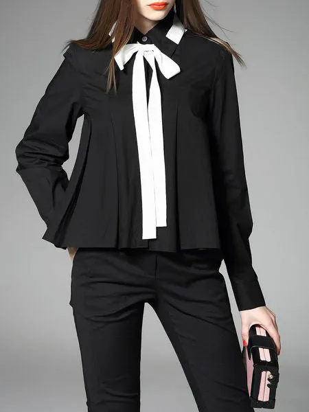 (A)  Color-block Bow  Blouse