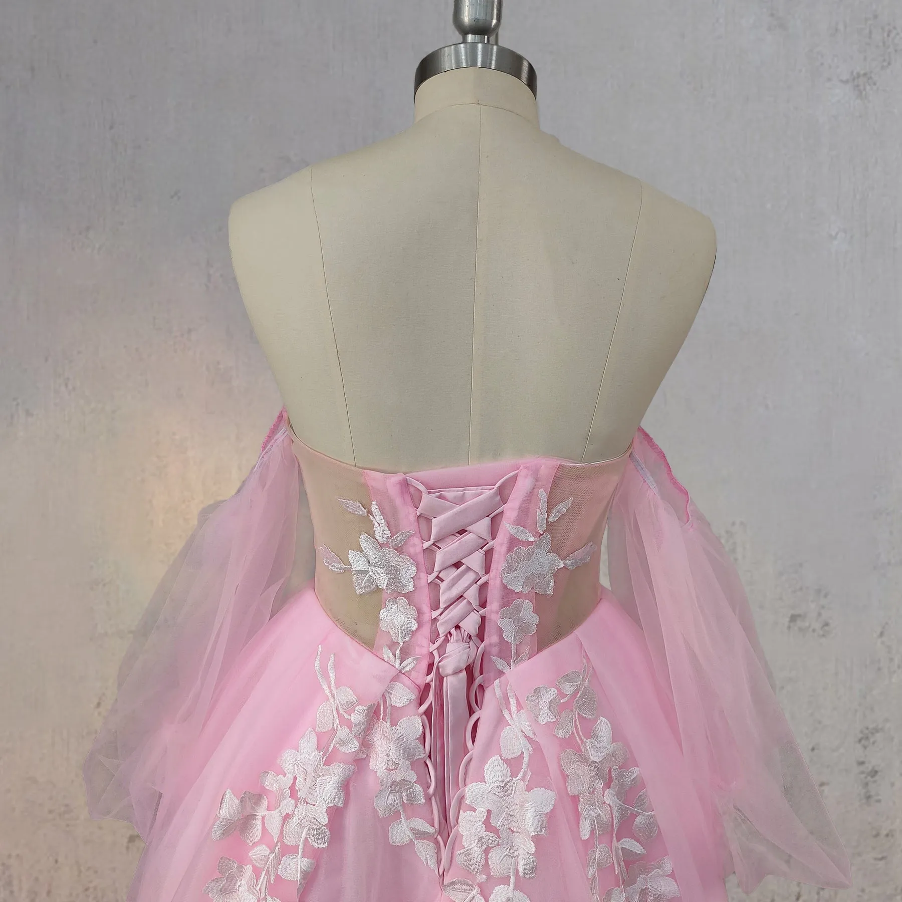 A-Line Floral Appliques Polka Dots Wedding Dress with Slit