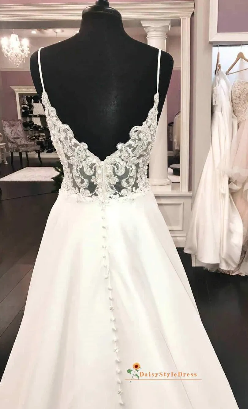 A line Spaghetti Straps Sexy Back Wedding Dress