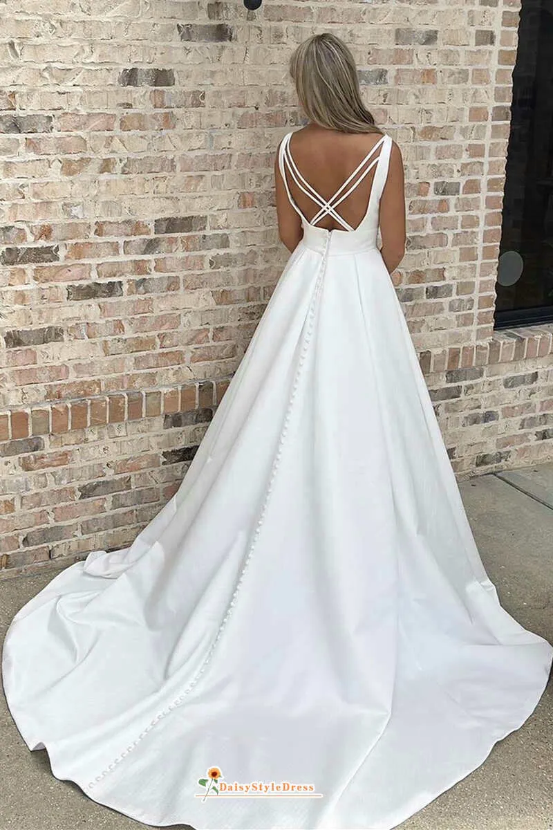 A line V-neck Crepe Wedding Dress