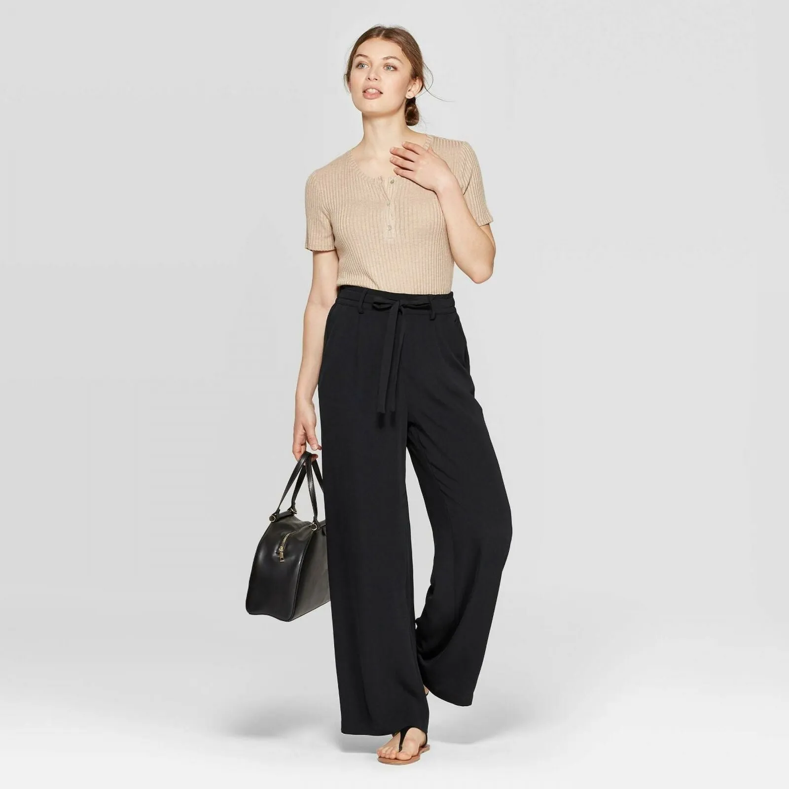 A New Day Women's Regular Fit Tie Waist Wide Leg Pants
