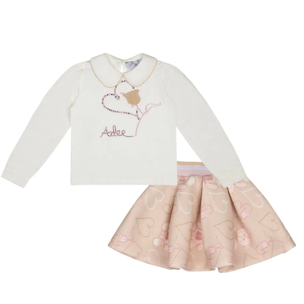 ADee STAR Beige Teddy Print Skirt Set W243512