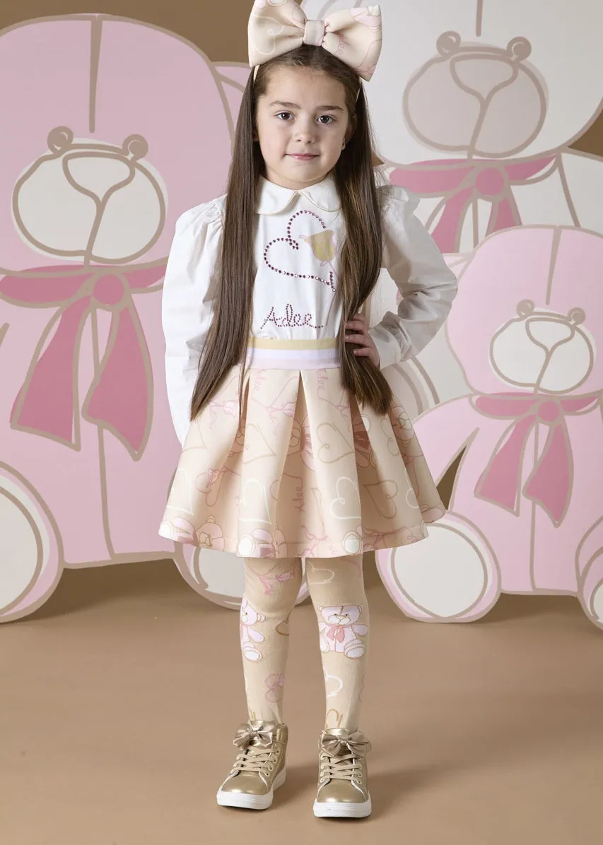 ADee STAR Beige Teddy Print Skirt Set W243512