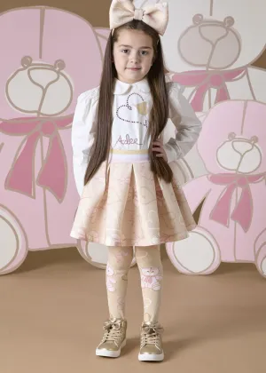 ADee STAR Beige Teddy Print Skirt Set W243512