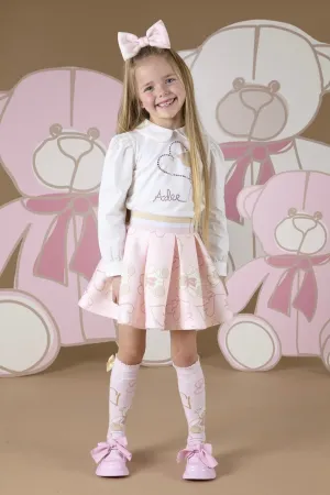 ADee STAR Pink Teddy Print Skirt Set W243512