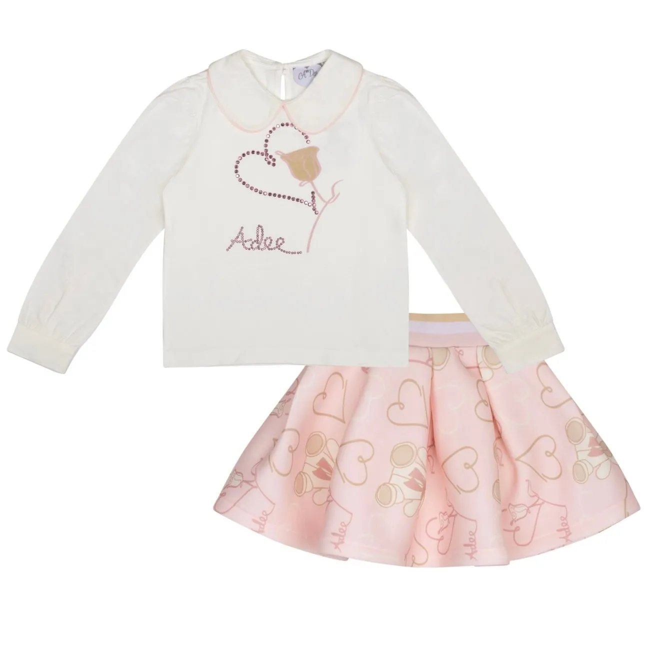 ADee STAR Pink Teddy Print Skirt Set W243512